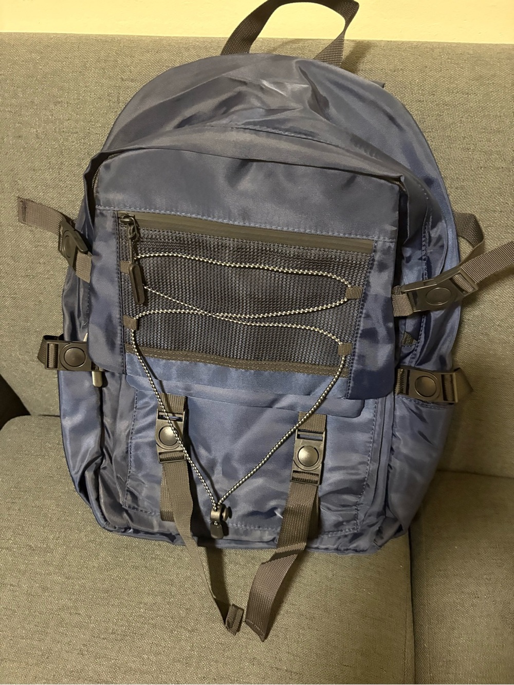 Classic Men's Navy Blue Outdoor Backpack with Front Mesh Pocket